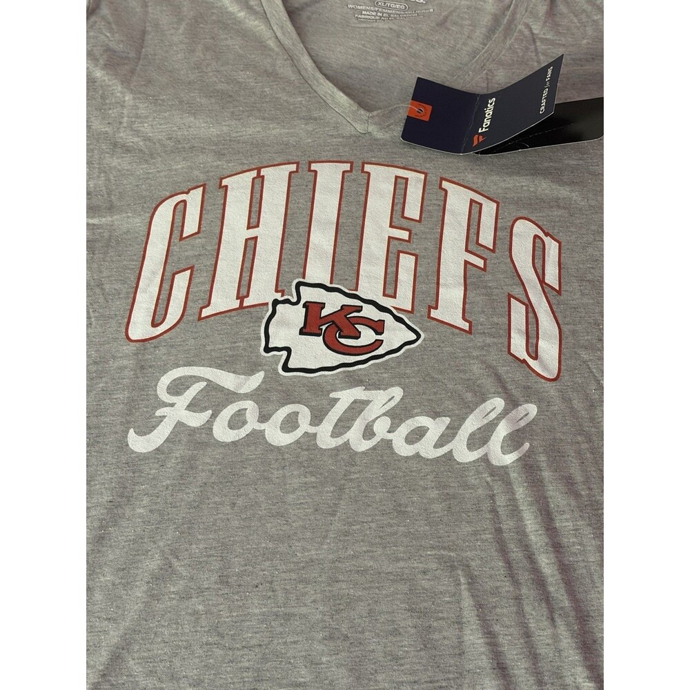 Kansas City Chiefs Fanatics Womens XL Gray V Neck T Shirt NFL Football NWT - Picture 5 of 7